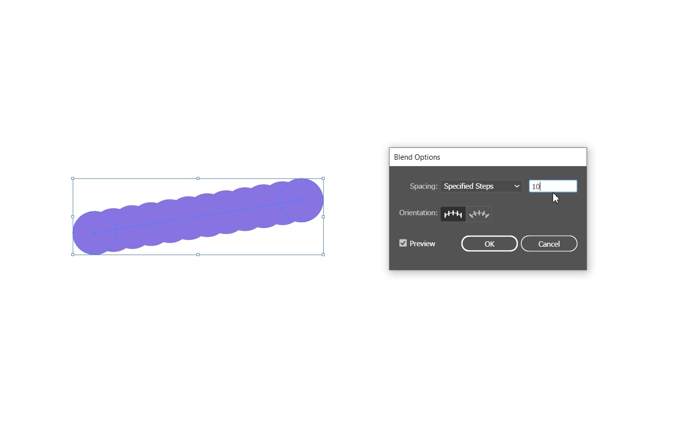 creating dotted line on illustrator with blend options