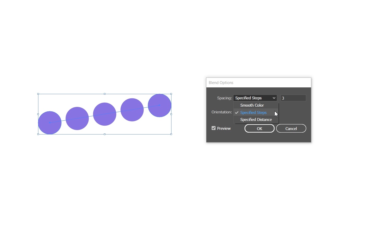 creating spaced dotted line on illustrator with blend options