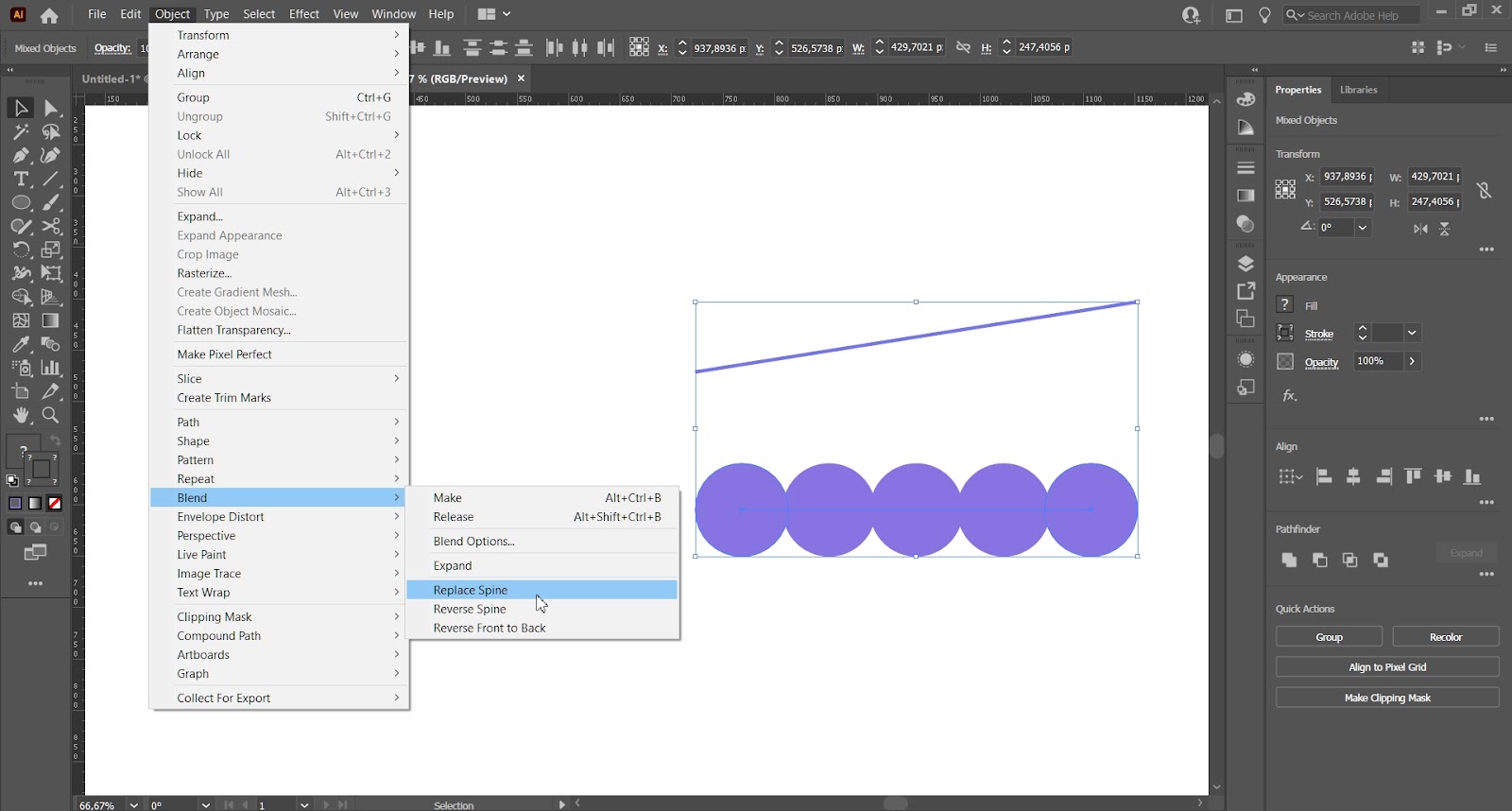 object blend replace spine on illustrator screen for dotted line
