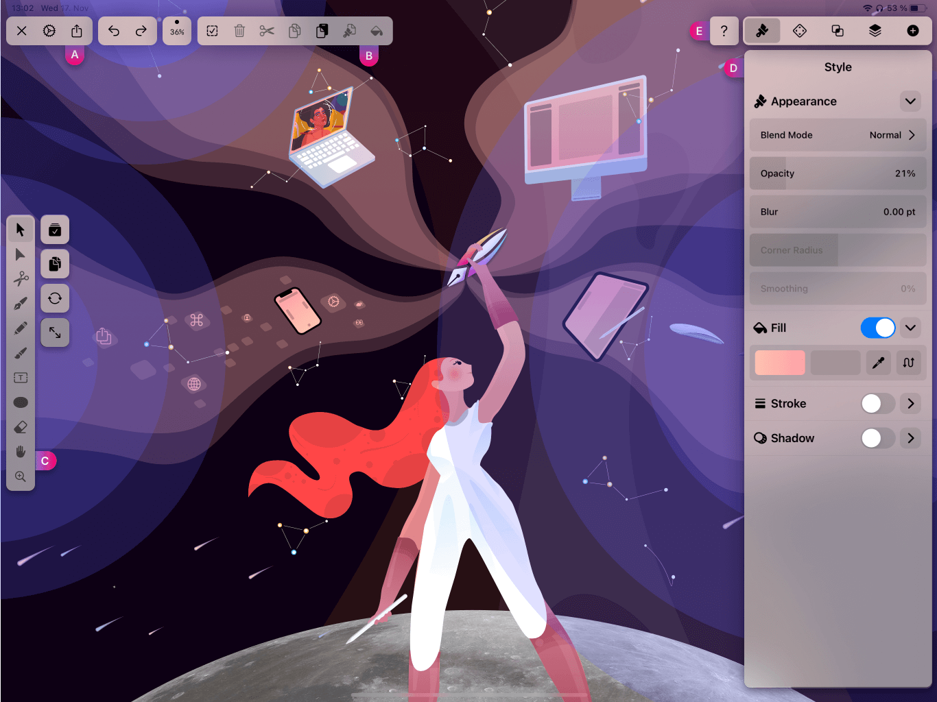How does it look the Vectornator iPad interface?