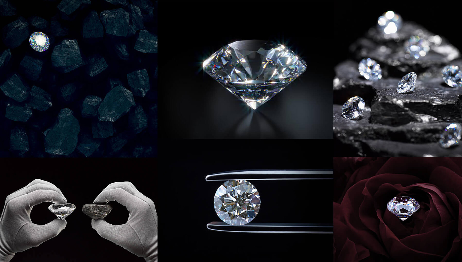  Collage of various diamonds in different settings and cuts