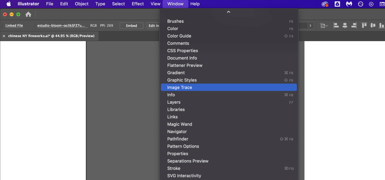 choose image trace on illustrator