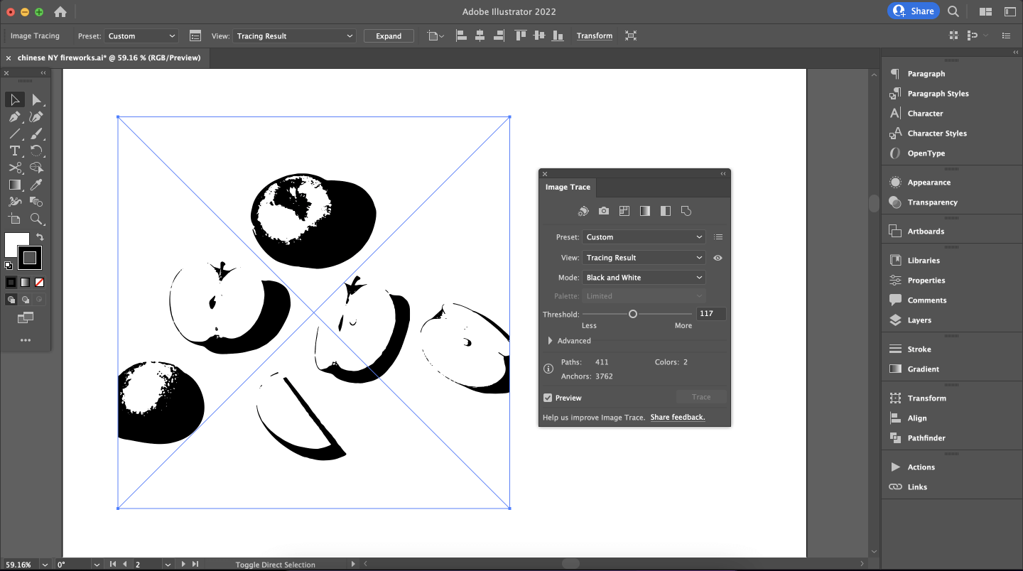 image black and white traced on illustrator