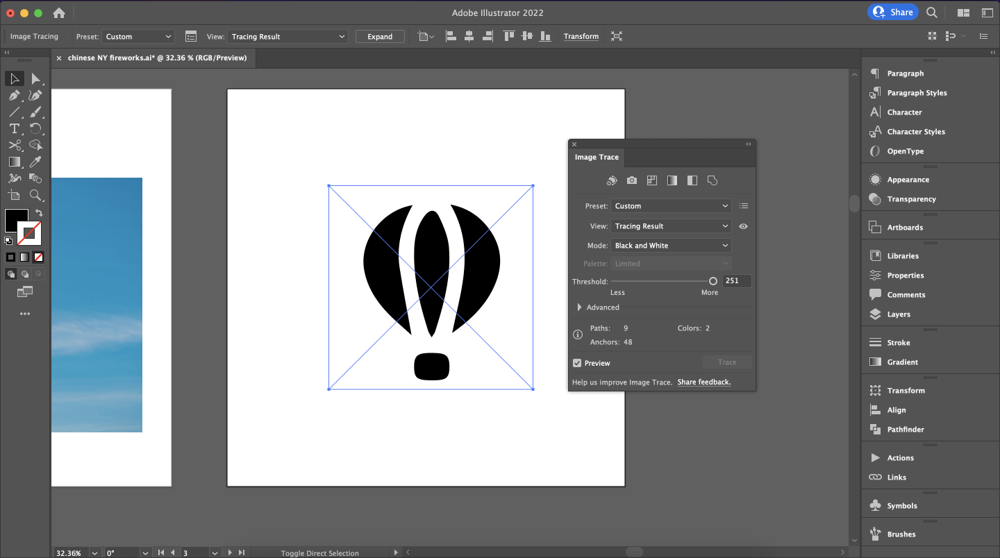 Trace in illustrator screen