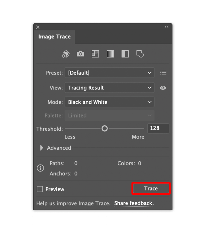 Image trace on illustrator options