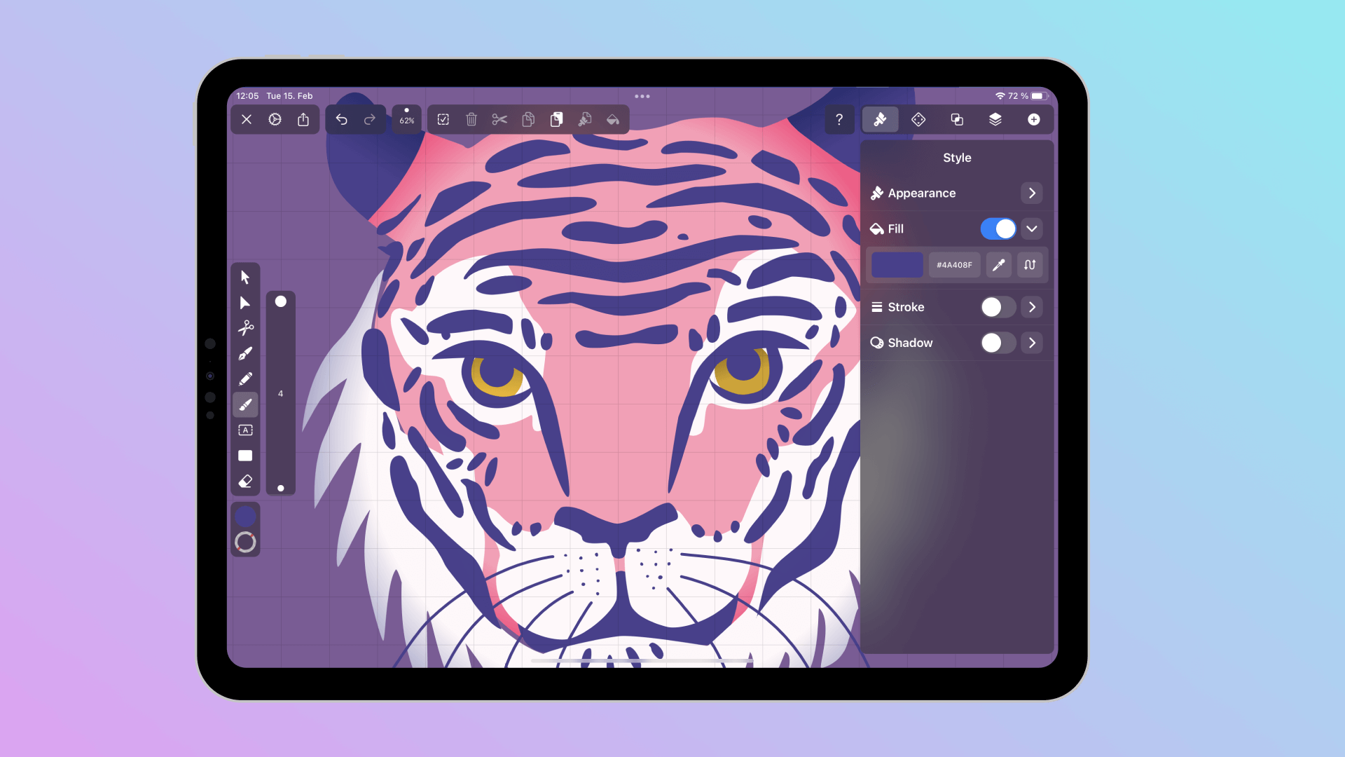 Making a tiger illustration with the Brush Tool in Linearity Curve (formerly Vectornator)