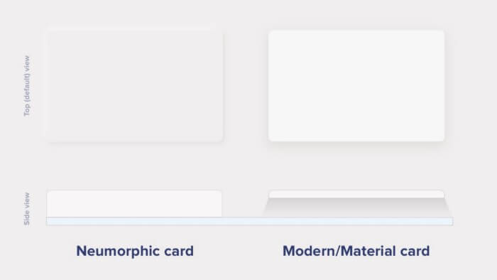 White Neuomorphic card and white Modern/Material card with Hex Codes