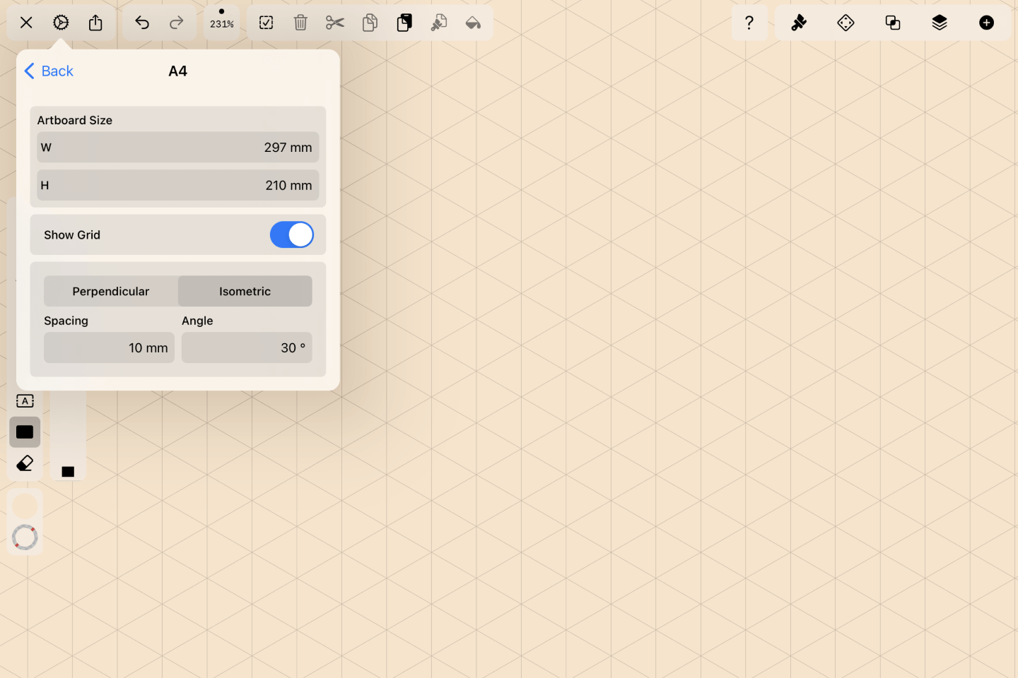 Setting the Isometric Grid on iPad on Vectornator