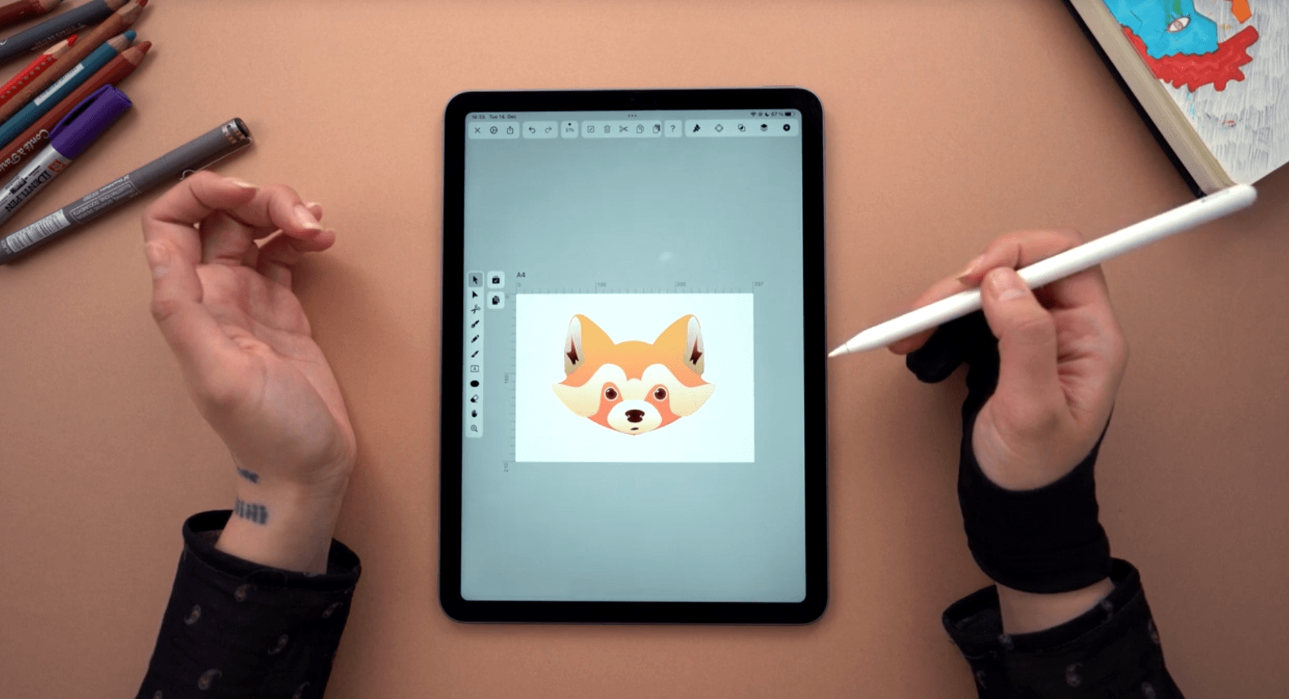 Drawing a red panda on iPad using Vectornator