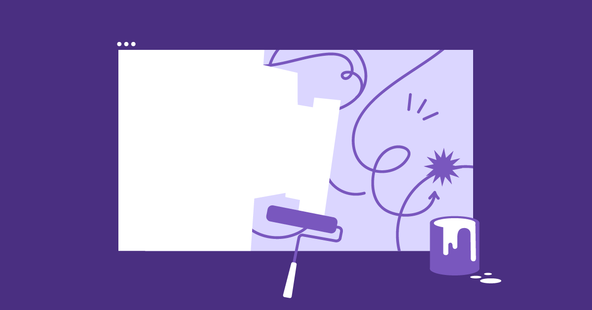 Vector image with purple background and painting utensils and white paint.