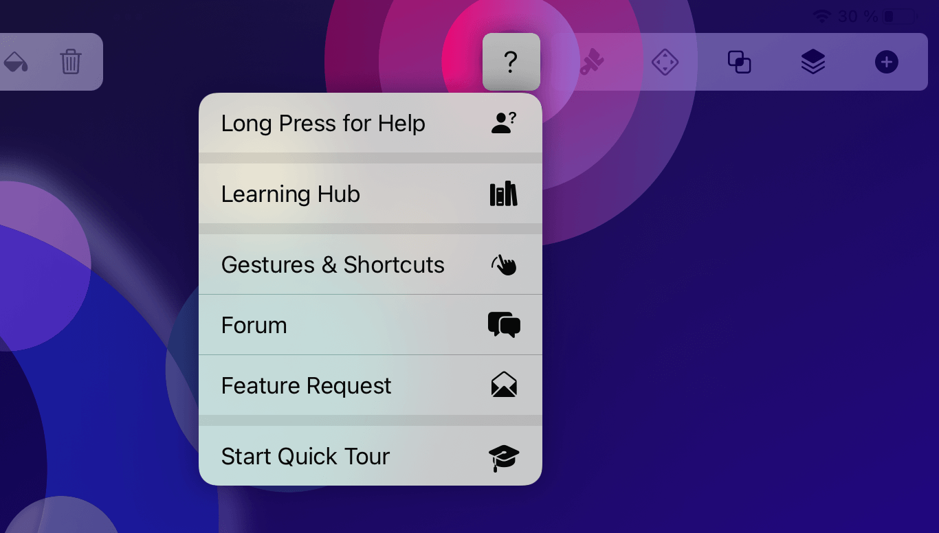 Long Press for Help in Vectornator
