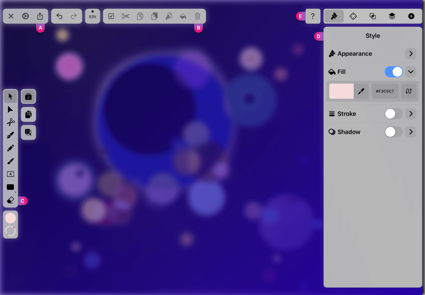 Vectornator Interface on ipad screen view