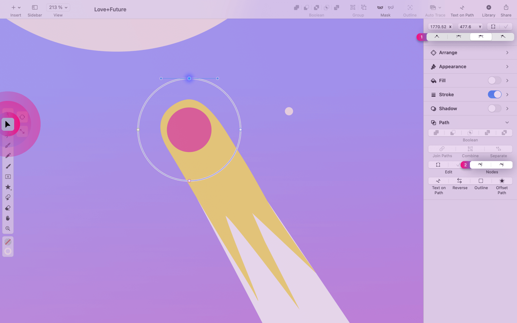 Vectornator on Mac Inspector menu for nodes