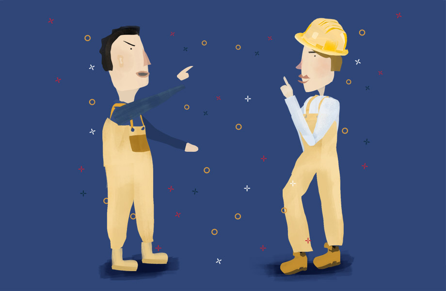 An illustration of workers resolving a conflict