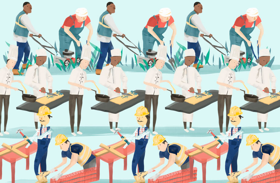 An illustration showing workers working overtime