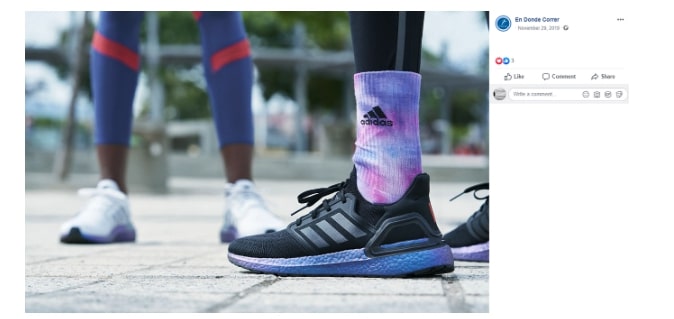 A Facebook user posting an image with adidas running shoes - without mentioning adidas in text-form.
