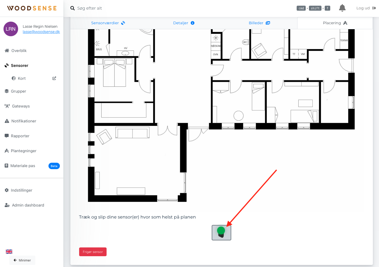 Drag sensor to correct position on floor plan