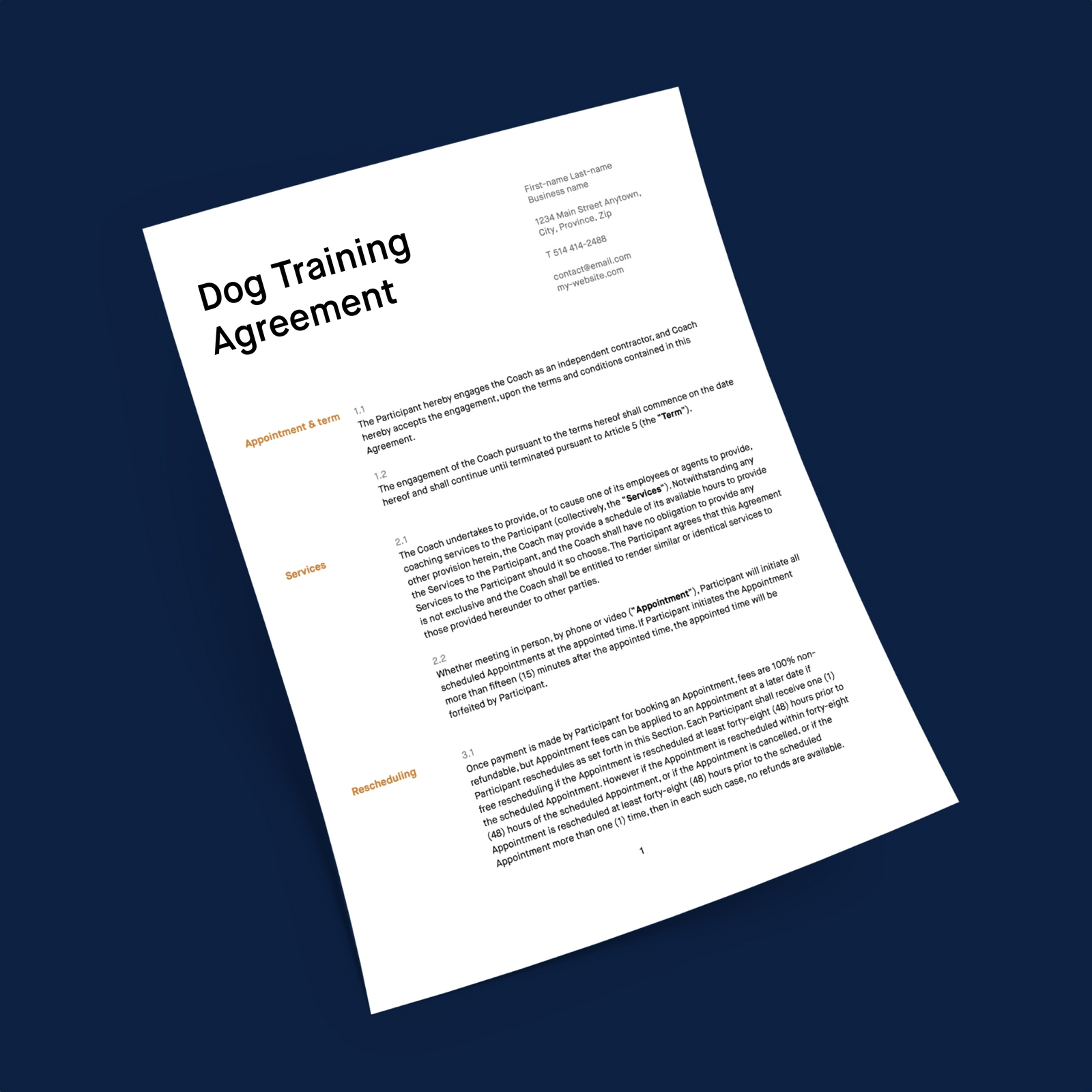 Free Dog Training Contract Template Practice