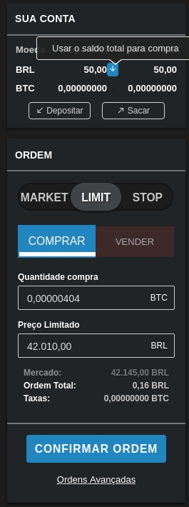 Ordem Limit Coinext