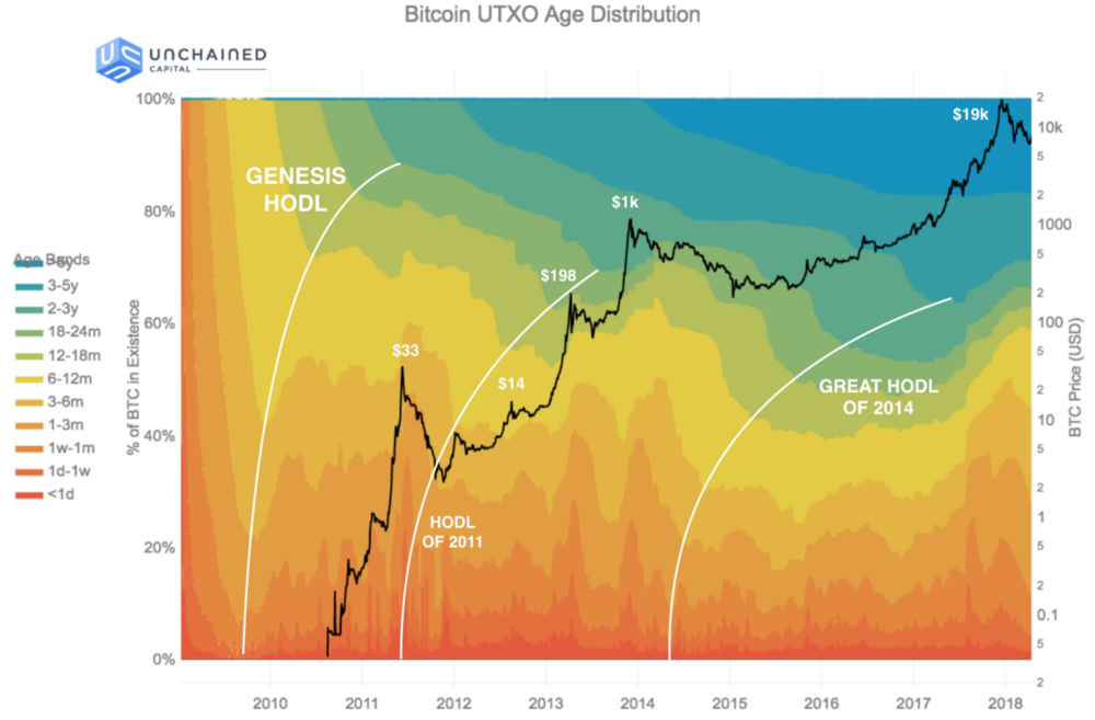 estrategias para investir em criptomoedas - Gráfico de análise de hodl de Bitcoin