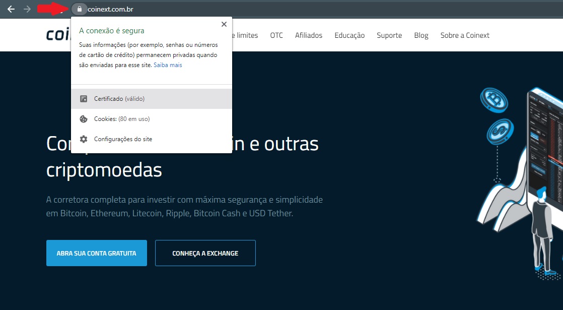 certificado de segurança Coinext