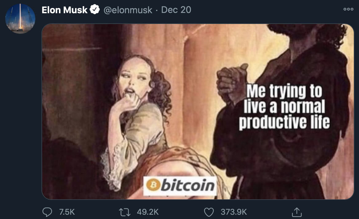 Elon Musk tuítando sobre Bitcoin 