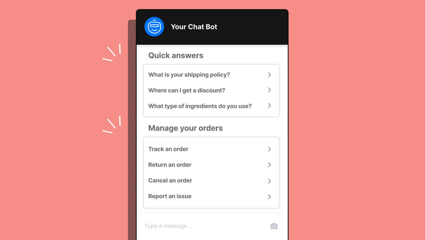 Gorgias self-service flows in live chat window