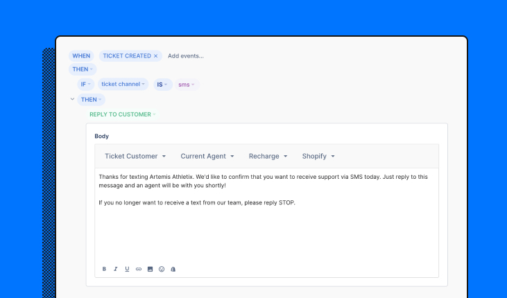 Gorgias automation rule for an SMS double opt-in