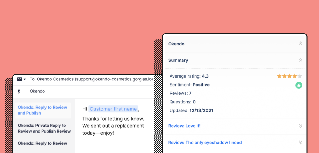 Screenshot of Okendo integration with Gorgias