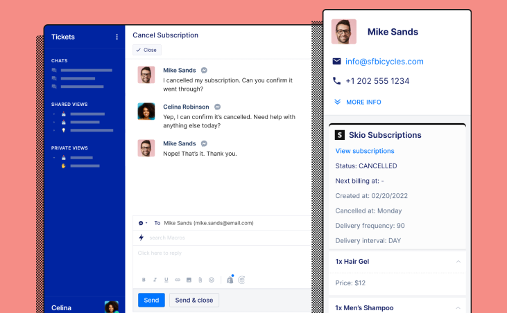 Screenshot of Skio integration with Gorgias