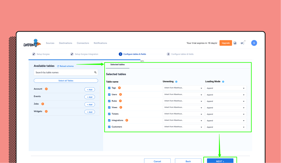 Screenshot of Daton integration with Gorgias