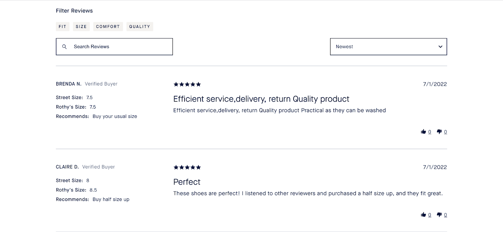 Positive reviews in Rothy's store likely boost their conversion rate thanks to social proof