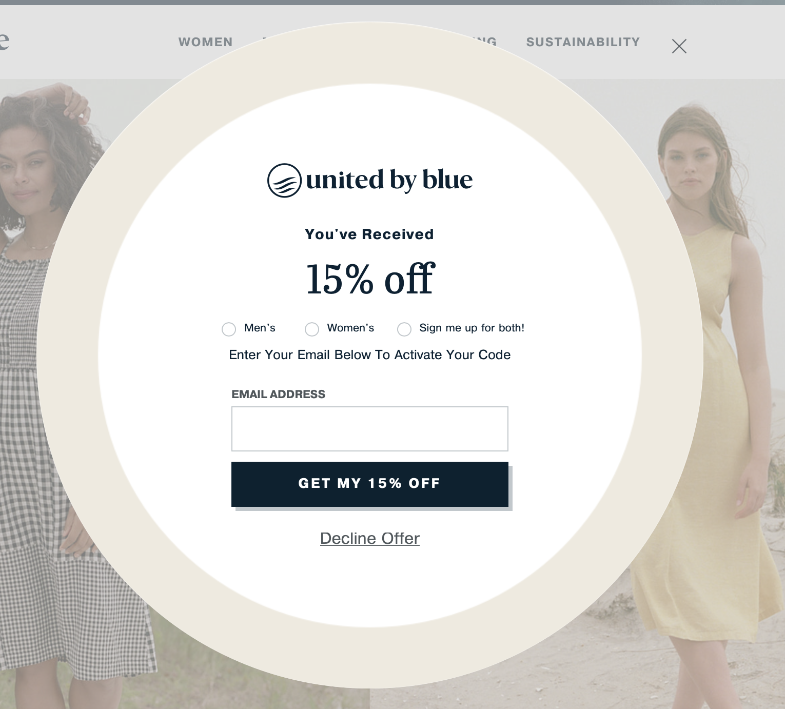 The results of the pop-up wheel: 15% off!