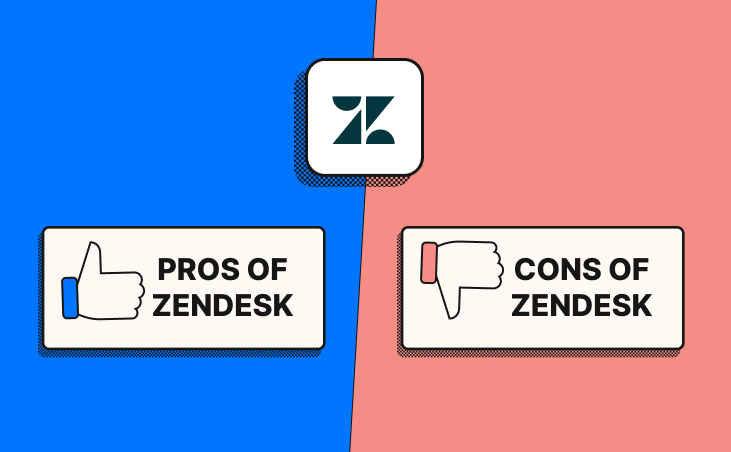 Zendesk logo with pros of zendesk and cons of zendesk images.
