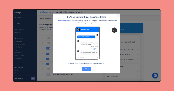 Gorgias' product has in-app tutorials for customer self-service.