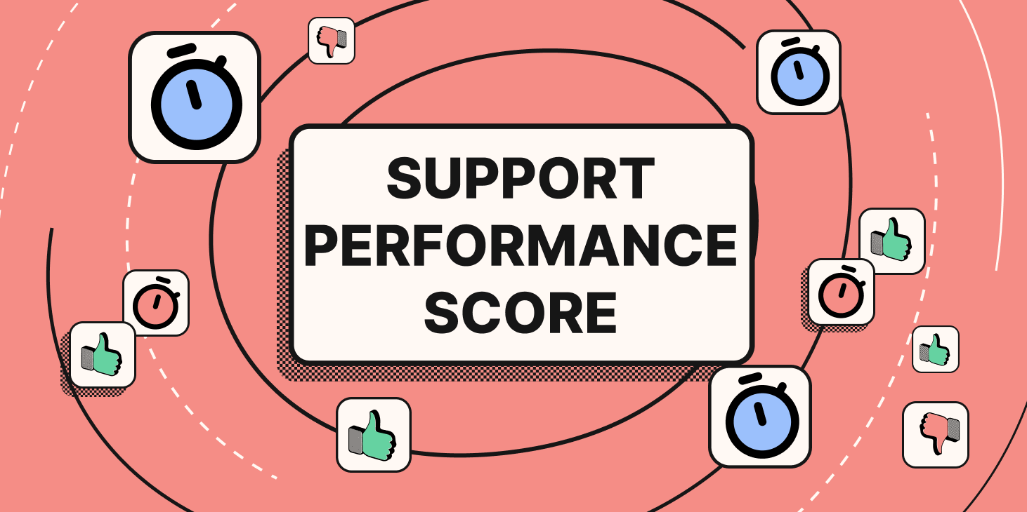 A graphic with stopwatches and thumbs up and down and a big, bold SUPPORT PERFORMANCE SCORE sign.