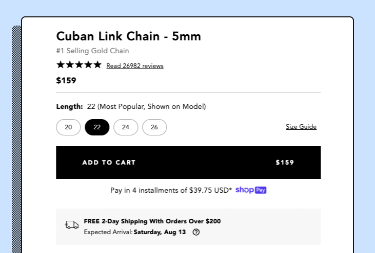 Jaxxon's product pages show off their free shipping option (at a certain value of cart) to reduce cart abandonment.