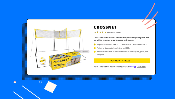 CROSSNET's product pages feature a large Buy Now button that takes the shopper immedately to checkout to reduce cart abandonment.