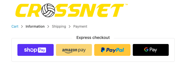 CROSSNET's checkout page offers express checkout to reduce the chances of cart abandonent for lack of payment options or a too-complicated checkout process.
