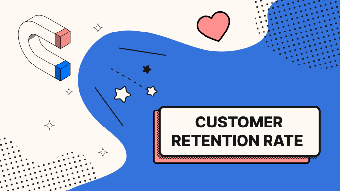 Customer retention rate with a heart and an illustration of a magnet