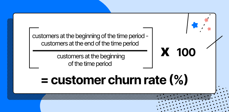 Formula for customer churn rate, explained below.