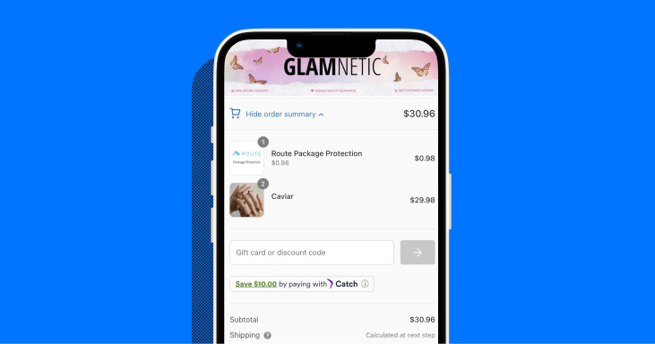 Glamnetic shows product thumbnails in the checkout cart.