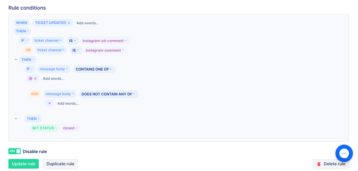 Gorgias Rule to auto-close no-reply tickets