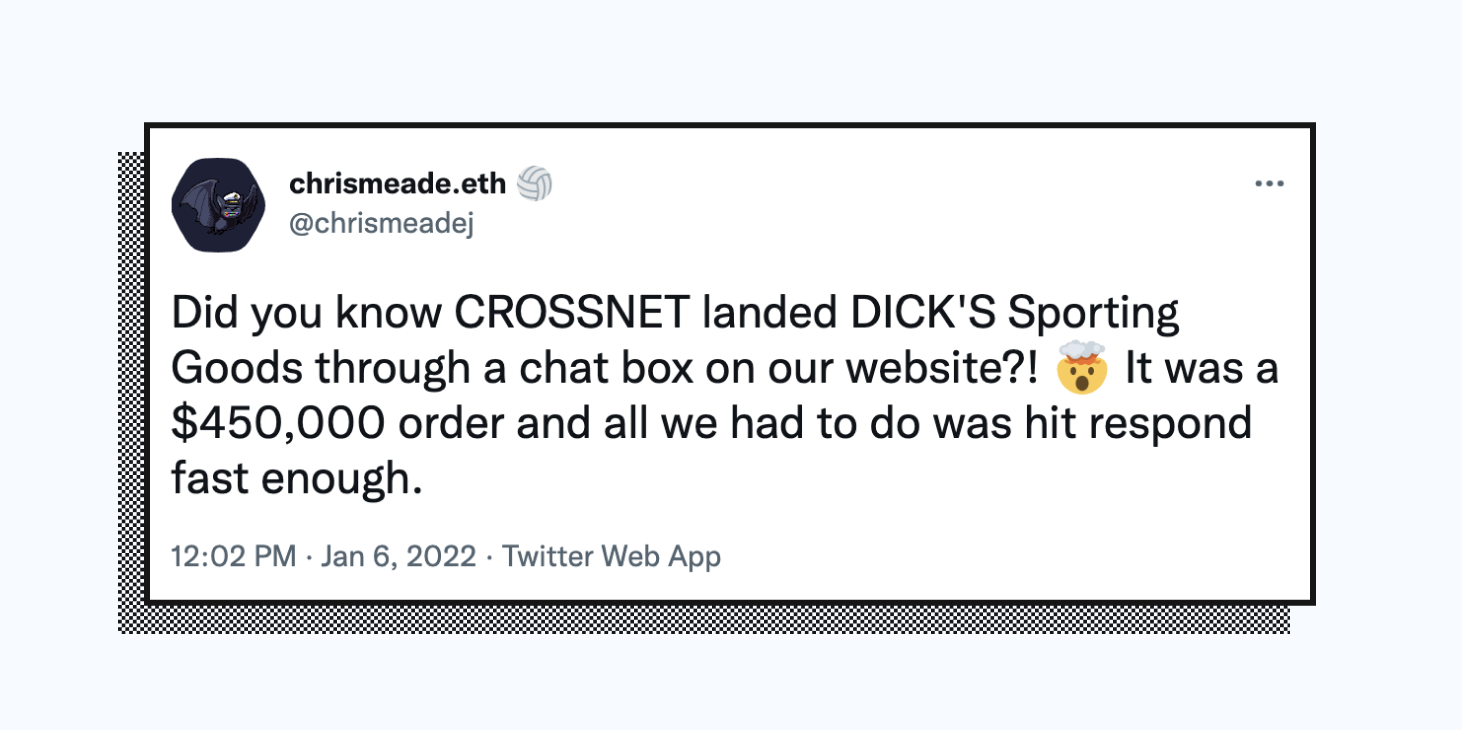 CROSSNET netted $450,000 in a single sale after a pre-sales live chat conversation.