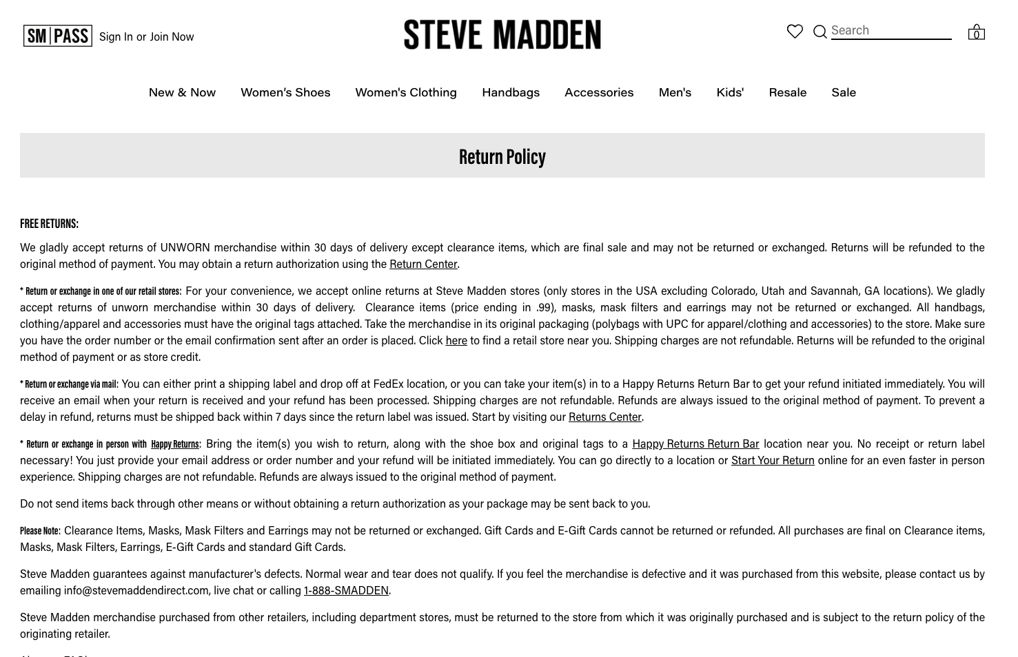 Steve Madden's shipping policy.