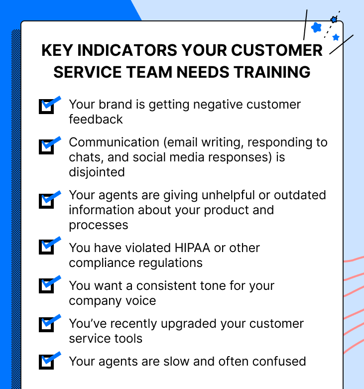 Key indicators your customer service team needs more training - listed below.