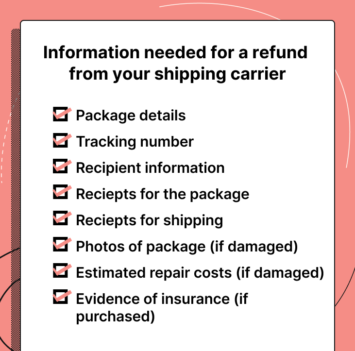 Information needed for a refund from your shipping carrier.