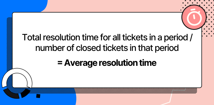 Average resolution time formula: Total resolution time of all tickets in a period divided by the number of tickets in a period.