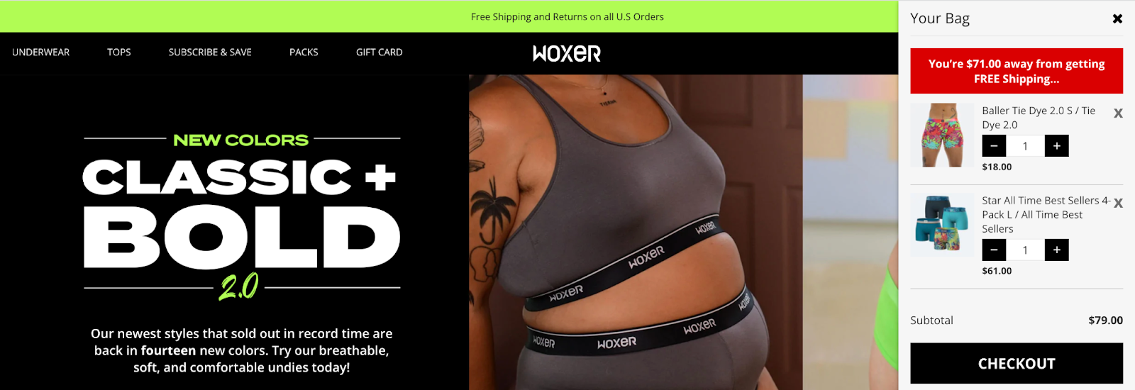 Woxer advertises free shipping all over their website.