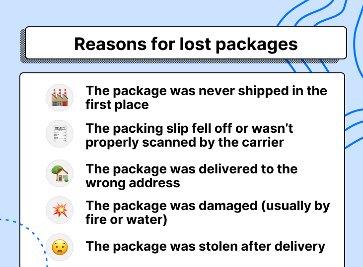 Reasons for lost packages include damage, theft, and more.